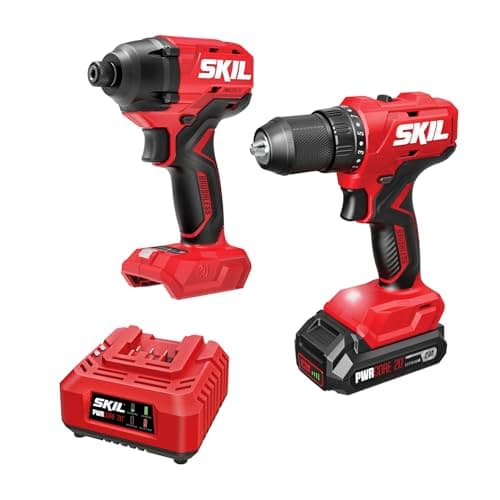 SKIL PWRCORE 20V Brushless 2-Tool Drill Driver and Impact Driver Combo Kit Including 2.0Ah Battery and Charger- CB8002B-10