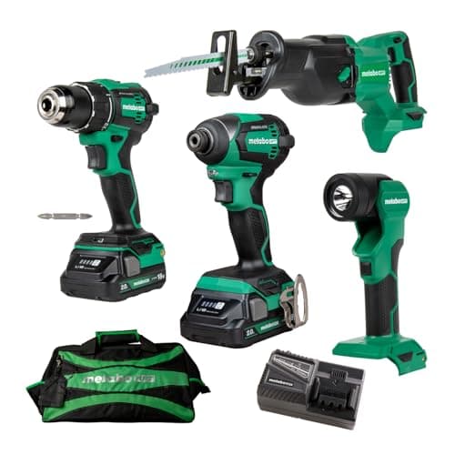 Metabo HPT 18V MultiVolt™ Cordless Driver Drill, Impact Driver, Reciprocating Saw, and Torchlight 4-Pc Combo Kit | Includes 2-18V 2.0Ah Batteries | Lifetime Tool Warranty | KC18DEX4