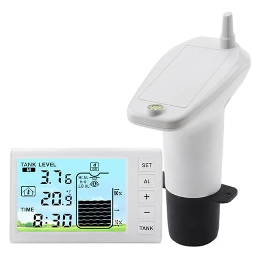 Mulcort Wireless Ultrasonic Level Gauge Water Tank Liquid Level Meter with Temperature Sensor Liquid Depth Level Gauge Indicator with Time Display