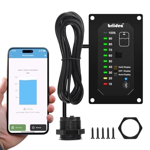 briidea Bluetooth RV Water Tank Level Sensor Monitor Indicator with App & LED Display, Precise Detection, Auto-Sense Modes, Ensures Water Supply for RVs, Boats, Caravans