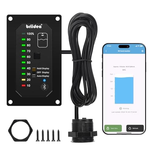 briidea Bluetooth RV Water Tank Level Sensor Monitor Indicator with App & LED Display, Precise Detection, Auto-Sense Modes, Ensures Water Supply for RVs, Boats, Caravans