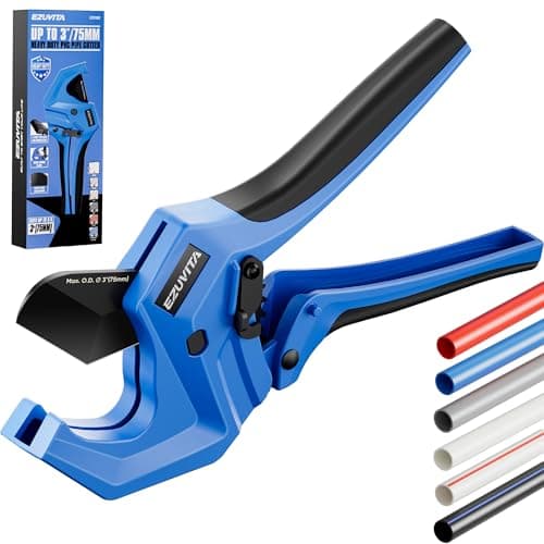 EZUVITA Ratchet PVC Pipe Cutter, Cuts Up to 3", Heavy-Duty Aluminum Ratchet Tubing Cutter Tool for PEX, PVC, CPVC, PE, PP, ABS and Rubber Hose, Suitable for Home Repair and Plumbing