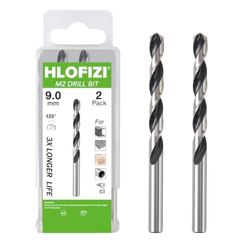 HLOFIZI 9mm M2 Drill Bits (2 Pack), Metric High Speed Steel Drill Bits for Metal, Stainless Steel and Hard Wood