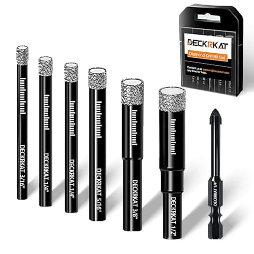 DECKRKAT 7-Piece Dry Diamond Drill Bits & Carbide Tile Drill Bit Set for Tile,Ceramic,Marble,Porcelain,Glass & Granite- 3/16", 1/4" (x2), 5/16", 3/8", 1/2" + 1/4" Masonry Bit