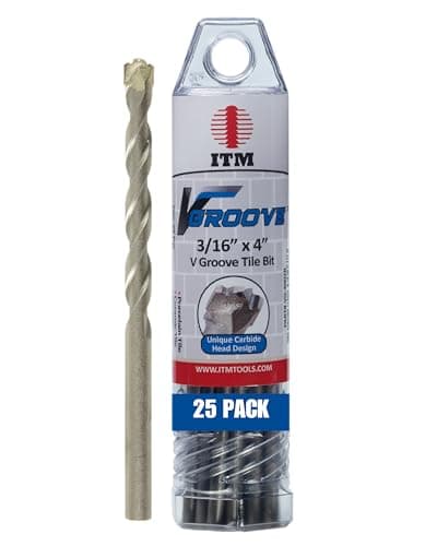 ITM V-GROOVE - VG-4002B - 3/16" X 4" - 25 Pack - Porcelain Tile Drill Bits - Carbide Tipped Drill Bits for Porcelain, Ceramic, Marble, Stone and Glass Tile