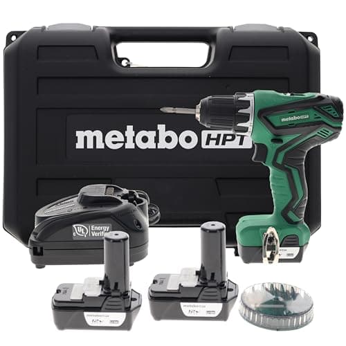 Metabo HPT Cordless Drill | 12V Peak | Includes 2-12V Lithium Ion Batteries | Carrying Case | 7 Piece Bit Set | Lifetime Tool Warranty (DS10DFL2)