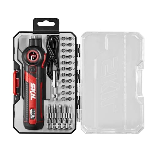 SKIL Twist 2.0 Rechargeable 4V Screwdriver with Pivoting Head, Torque Setting, USB-C Charging Cable, 28 PC Bit Set & Carrying Case- SD5619-02
