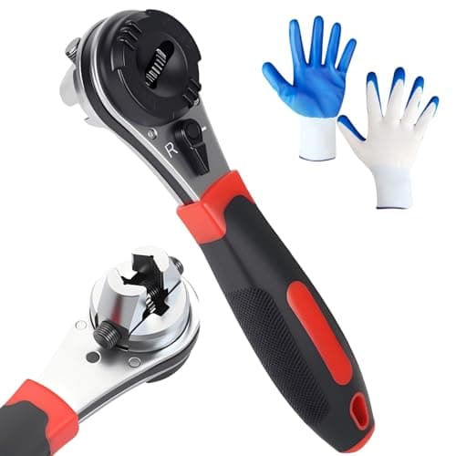 Adjustable Ratchet Wrench Kit 6-24mm Opening, Ratcheting Adjustable Wrench with 360° Rotating Head & Reversible Switch, Cr-V Steel Locking Tool, Universal Socket Wrench Self-Adjusting Tool Set