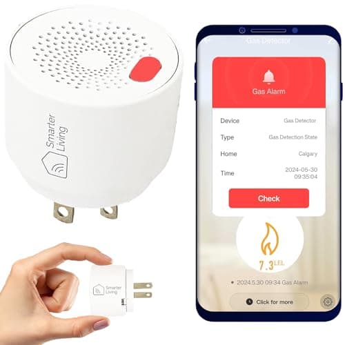 Smarter Living - WiFi Gas Alarm Leak Detector for Natural Gas, Propane, Methane, Butane, LPG, LNG, Flammable Explosive Gases, Reliable Sensor, Phone Notifications, Plug in, Trailer, RV, Home