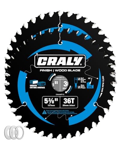 CRALY 5-3/8 Inch 36 Teeth Fine Finish Wood Cutting Circular Saw Blade, 20mm Arbor, Carbide Tipped, Thin Kerf, Black Ice™, for Plywood, MDF, OSB, Laminated, 2-Pack(C05436FF-2D)