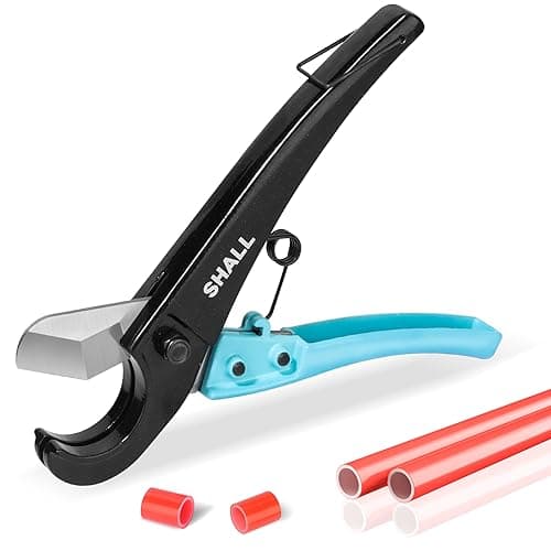 SHALL PEX Pipe Cutter, Cuts up to 1-3/8" Fast Tubing Cutter for PEX, Plastic Hoses, PVC, CPVC, PP-R, PE (Thin), etc., Aluminum Alloy Pipe Cutting Tool with Stainless Steel Blade for Clean Cut