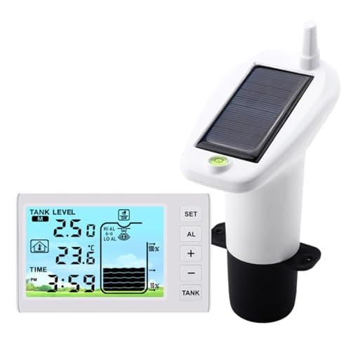 VISLONE Ultrasonic Water Level Monitor Tank Liquid Level High/Low Alarm Solar Powered Water Level Sensor Water Level Indicator Gauge IP65 Waterproof
