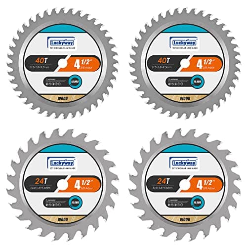 Luckyway 4-1/2 Inch Circular Saw Blade 24T Farming & 40T Fine Finish with 3/8 Inch Arbor, TCT Trim Saw Blade for Cutting Wood, 4-Pack