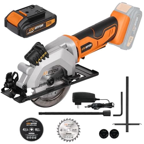 Extbtfor Circular Saw,4-1/2" Mini Circular Saw Cordless with 2.0A Battery, Power Saw with Laser Guide, 3400RPM, Maximum Cutting 1-11/16" at 90° and 1-1/8"at 45° for Wood, Soft Metal, Plastic