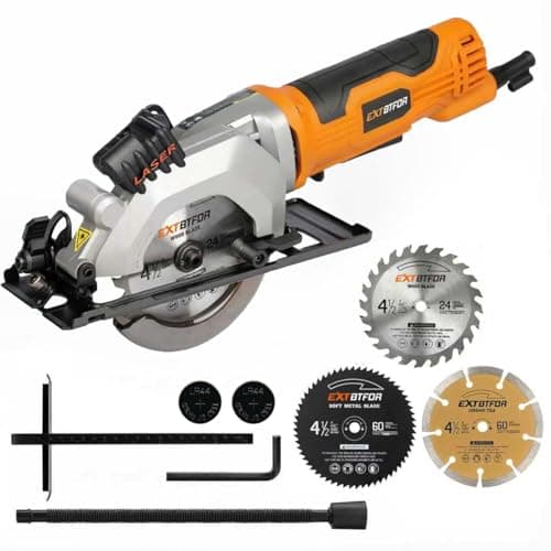 Extbtfor Power Circular Saw,4.8A Mini Circular Saw with Laser Guide,4000RPM Corded Saw Equipped with 3 Pcs 4-1/2" Blades，Maximum Cutting 1-11/16" at 90° and 1-1/8"at 45° for Wood, Soft Metal, Plastic