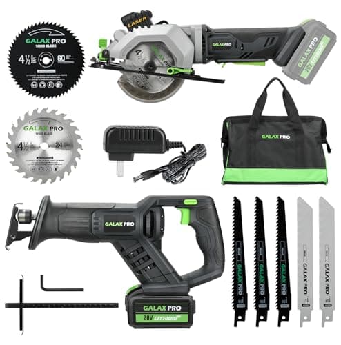 GALAX PRO Cordless Circular and Reciprocating Saw Combo Kit with 1pcs 4.0Ah Lithium Battery and One Charger, 7 Saw Blades and Tool Bag