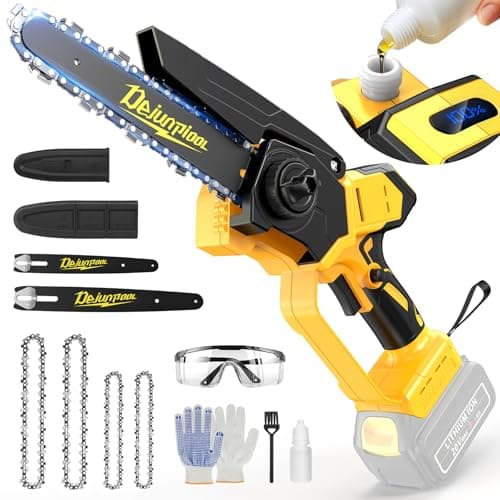 Cordless Mini Chainsaw Compatible with Dewalt 20V MAX Battery (NO Battery), 6 Inch & 8 Inch Small Electric Chainsaw Brushless, 2x 6'' + 2x 8'' Chains, Auto Oiler, Handheld Pruning Tree Saw