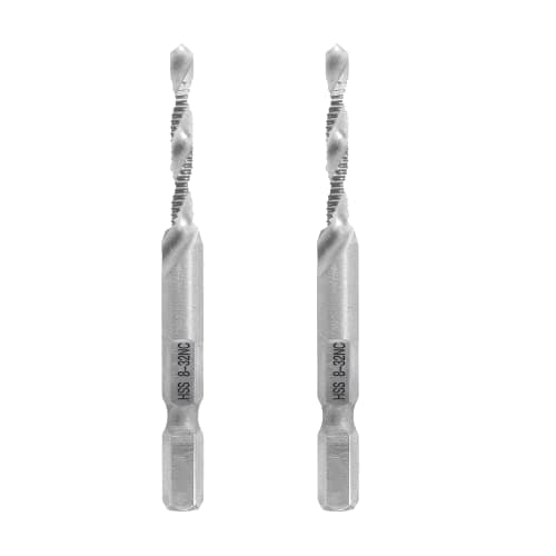 Bonsicoky 2 Pcs 8-32NC Combination Tap and Drill Bit, Multi Use Countersink Hex Bit, Silver