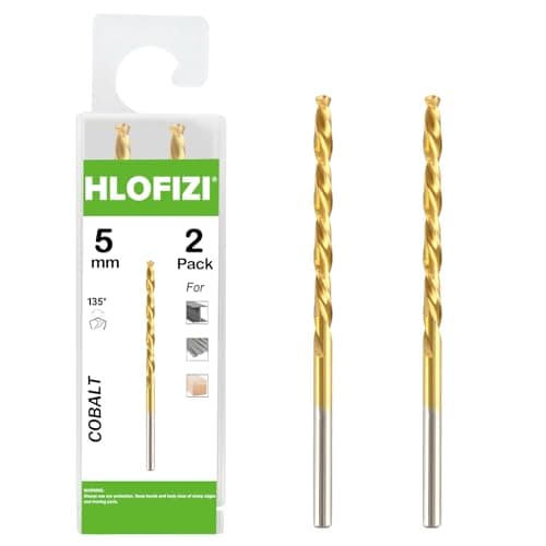 HLOFIZI 5mm M42 8% Cobalt Drill Bits (2 Pack), Metric Titanium Twist Drill Bits for Hard Metal, Stainless Steel and Cast Iron