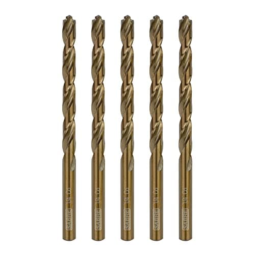 Sabre Tools 1/4 Inch Cobalt Drill Bits 5pcs Heavy-Duty Metal Drill Bit Set for Steel, Cast Iron (1/4" x 4")