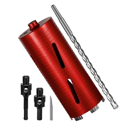 SALI Diamond Core Drill Bits 4" Diameter 10"/254mm Drilling Depth 5/8-11" Thread Core Bit Turbo Laser-Welded Segments for Cured Concrete with Brick Block Masonry with Two Adapters(Red)