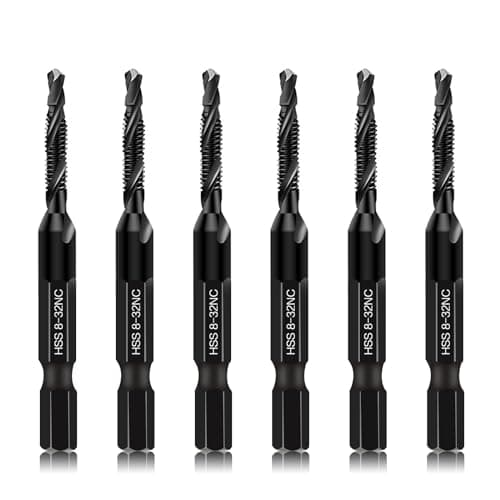 6-Piece 8-32NC Combination Drill Tap Countersink Bit Set SAE, Made of High-Speed Steel with Anti-Rust Blackened Coating, Ideal for Soft Metal, Wood & Plastic, 8-32NC Thread Size, 1/4” Hex Shank
