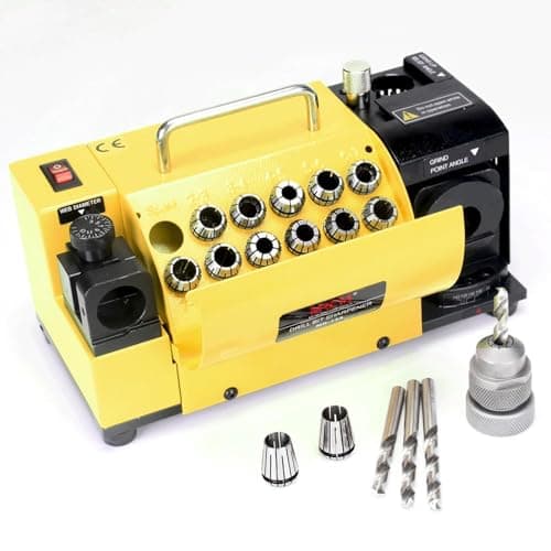 MRCM Drill Bits Sharpener,1/8"-9/16"(3mm -15mm) Drill bit Grinding Machine MR-13A, 95° to 135° Point Angle Re-Sharpener, Portable Bits Sharpening Machine with 13 Collets,All-Metal Housing