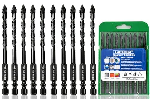 Larouoba 10pc 1/4” Black Ceramic Tile Drill Bit, 6mm Porcelain Drill Bit Concrete Drill Bit for Glass,Brick,Plastic,Cement,Wood,Ceramic,Metal,Marble