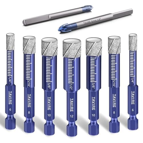 9-Piece Dry Diamond Drill Bit Set for Porcelain, Tile, Ceramic, Pot, Glass, Granite, Concrete, Masonry, Stone, Hard Materials, Hex Shank Tile Drill Bits 1/4",5/16",3/8",1/2"&Tungsten Carbide Bit 1/4"